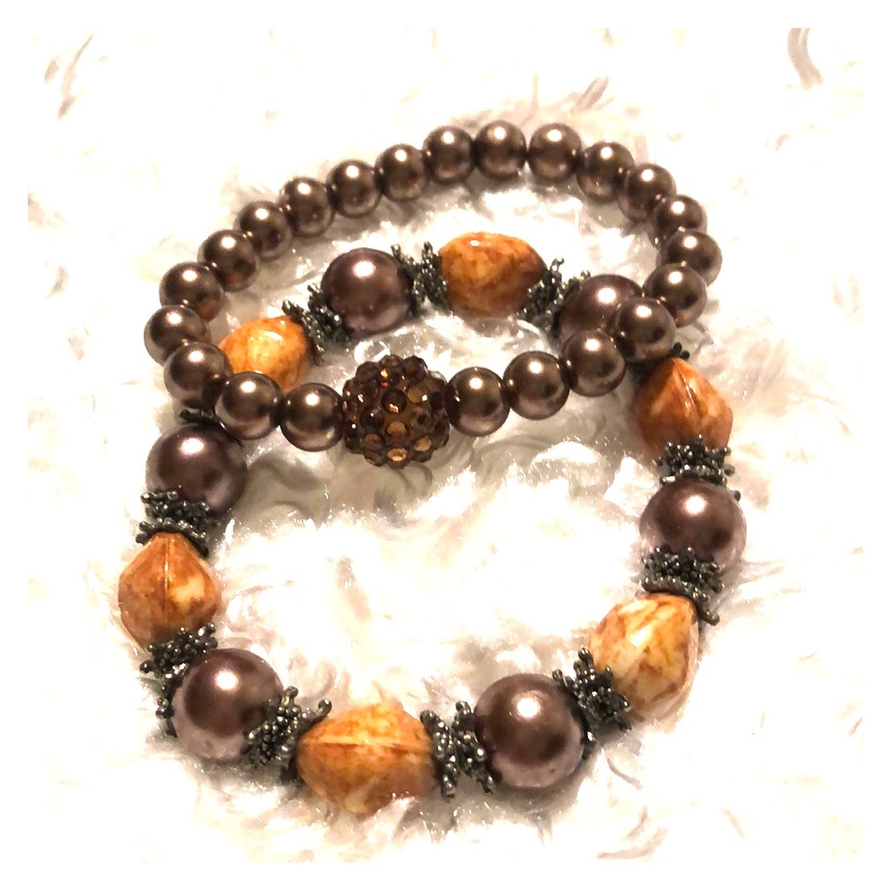 Dark rose gold and rust color beaded bracelets